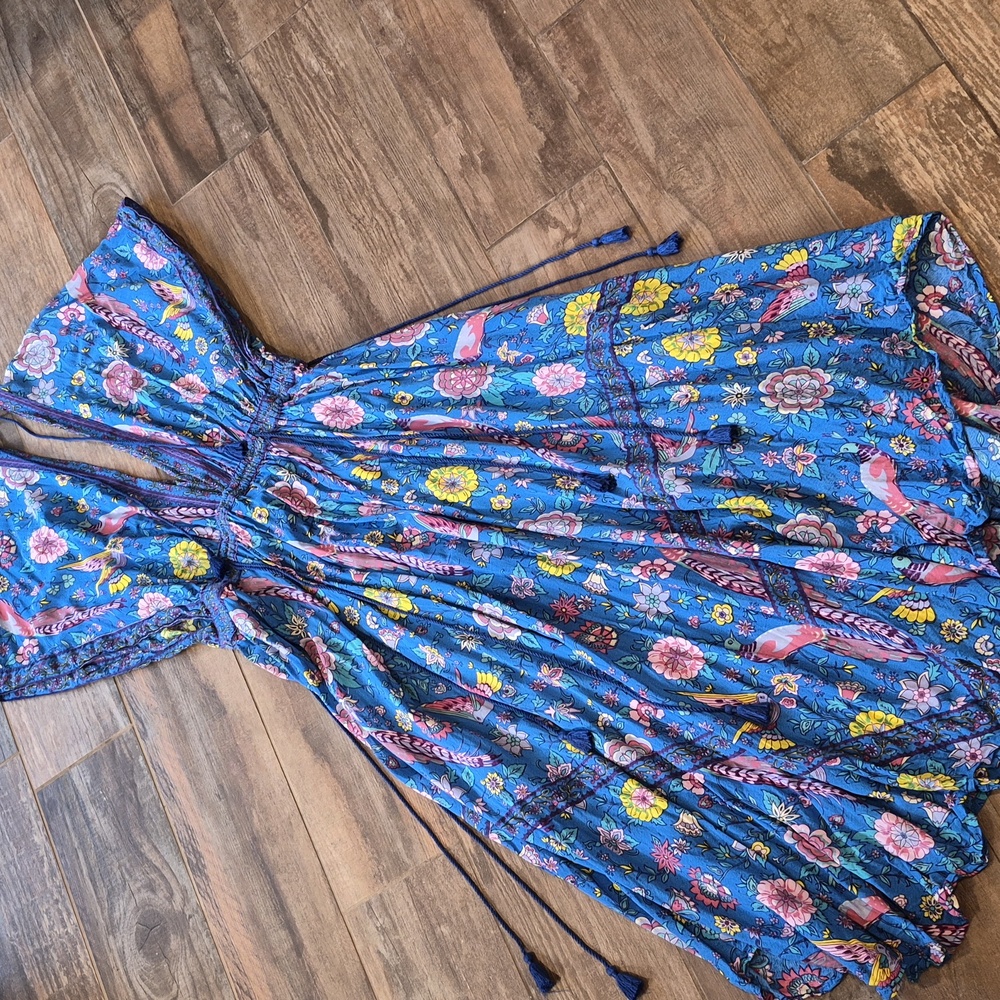 R. Vivimos Blue Floral Kimono Sleeve Bohemian Midi Dress, Small - Picture 9 of 11
